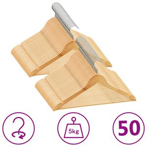 vidaXL Hanger Set of 50 Light brown Hardwood, Metal Standard Rotatable