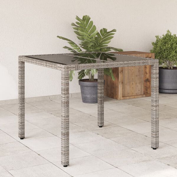 vidaXL Garden Table Grey PE rattan, tempered glass, powder-coated steel