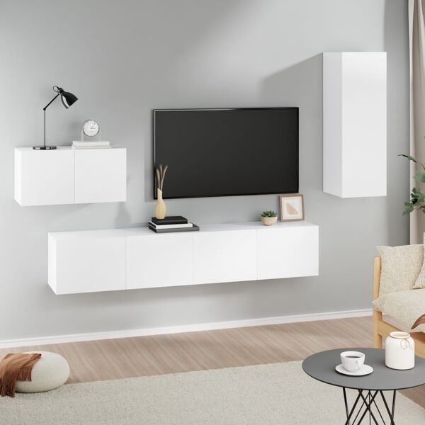 vidaXL TV Cabinet Set Set of 4 White Engineered Wood Medium