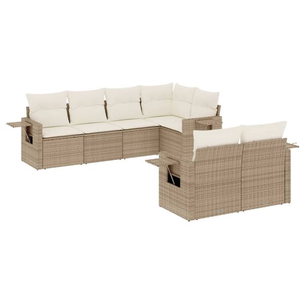vidaXL Garden Sofa Set Beige PE rattan, powder-coated steel, polyester