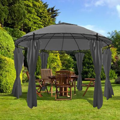 vidaXL Gazebo with Curtains Round 137.8"x106.3" Anthracite (US only)