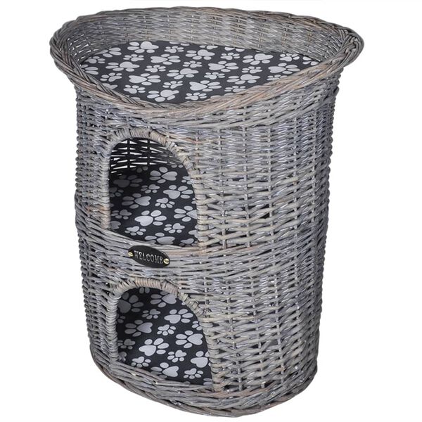 vidaXL Cat House Grey Willow, Polyester Medium Durable Cat House