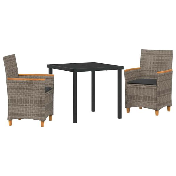 vidaXL Garden Dining Set 3 pcs Gray poly rattan