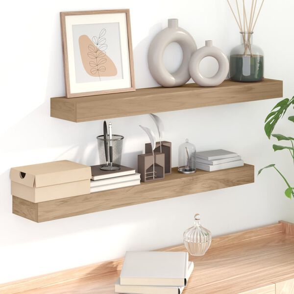 vidaXL Wall Shelf Brown Solid teak wood Each shelf: 35.4 x 5.9 x 1.6 in.
