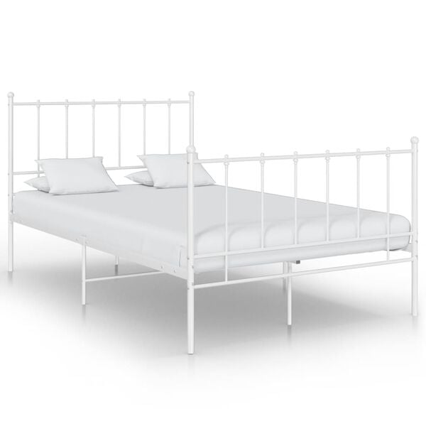 vidaXL Bed Frame without Mattress White Metal 120 x 78.7 "