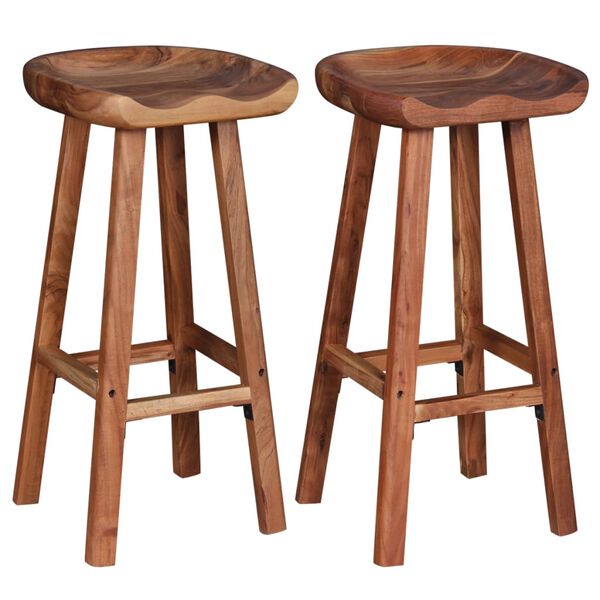 vidaXL Bar Stool Set of 2 Brown Solid acacia wood Medium Bar Stool