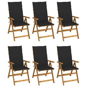 vidaXL Garden Chair Set of 6 Wood, Black Solid Acacia Wood Medium