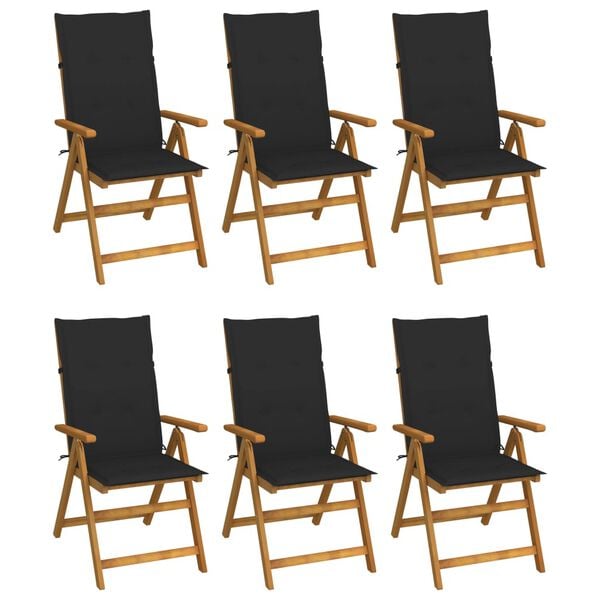 vidaXL Garden Chair Set of 6 Wood, Black Solid Acacia Wood Medium