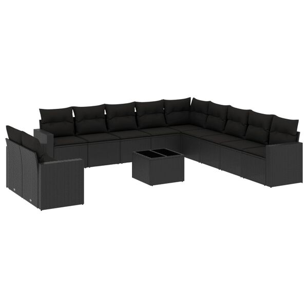 vidaXL Garden Sofa Set Black PE Rattan Large Adjustable Feet