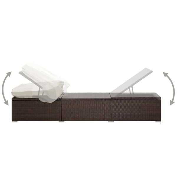 vidaXL Sun Lounger Brown rattan and cream white cushion