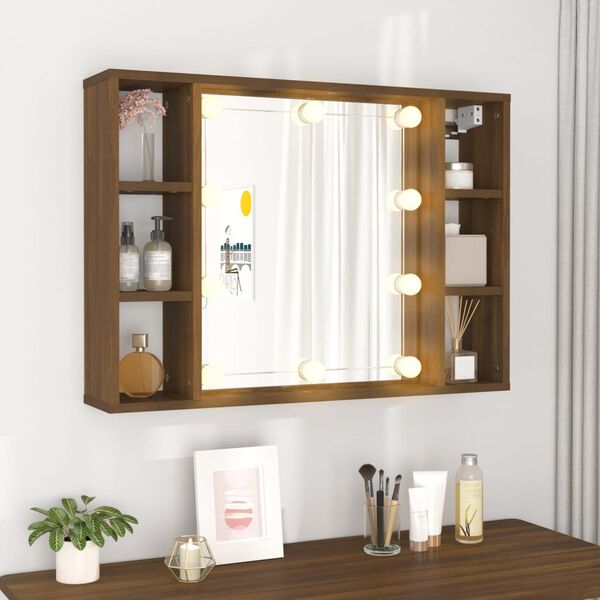 vidaXL Mirror Cabinet Brown Oak Engineered Wood, Acrylic Standard