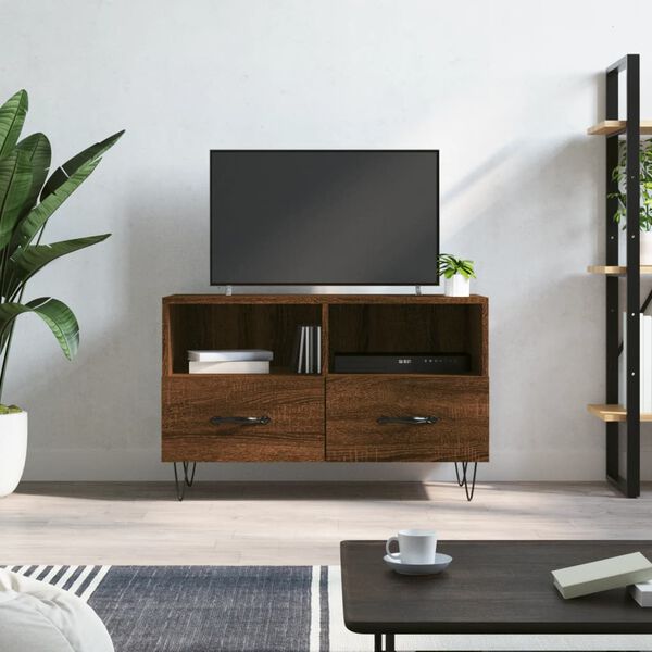 vidaXL TV Cabinet Brown oak Engineered wood, iron Standard TV Cabinet