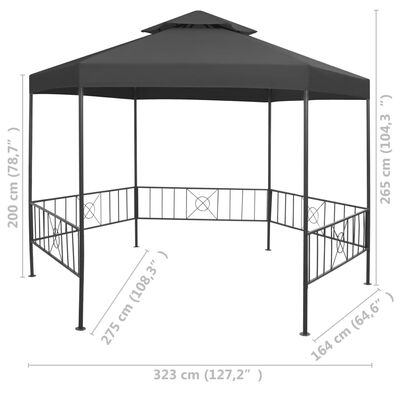 vidaXL Garden Gazebo 127.2"x108.3"x104.3" Anthracite