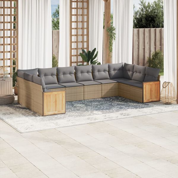 vidaXL Garden Sofa Set Beige with light gray cushions