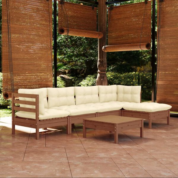 vidaXL Garden Lounge Set Honey brown Solid pinewood, fabric (100% polyester)
