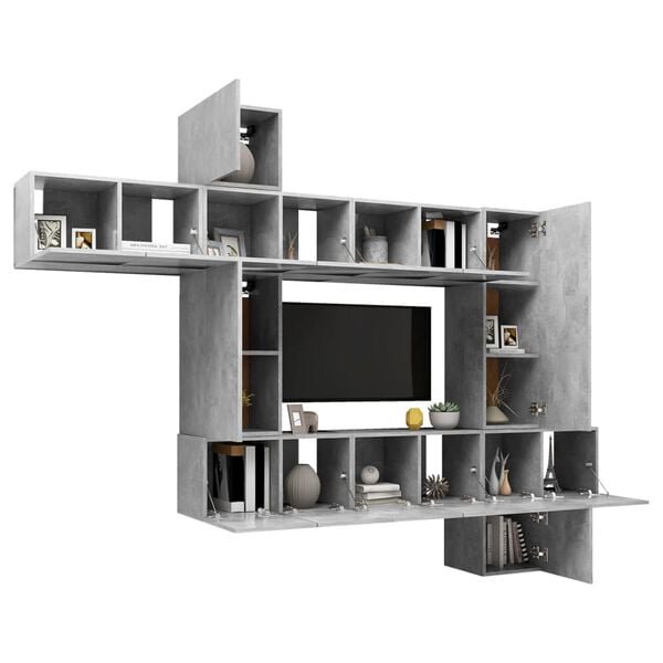 vidaXL TV Cabinet Set Set of 10 Concrete Grey Engineered wood