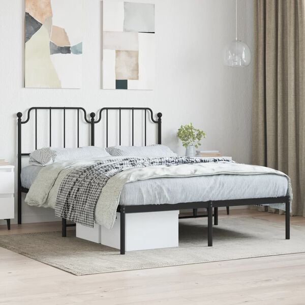 vidaXL Bed Frame Black Steel Double Bed Frame Rectangular Double Bed