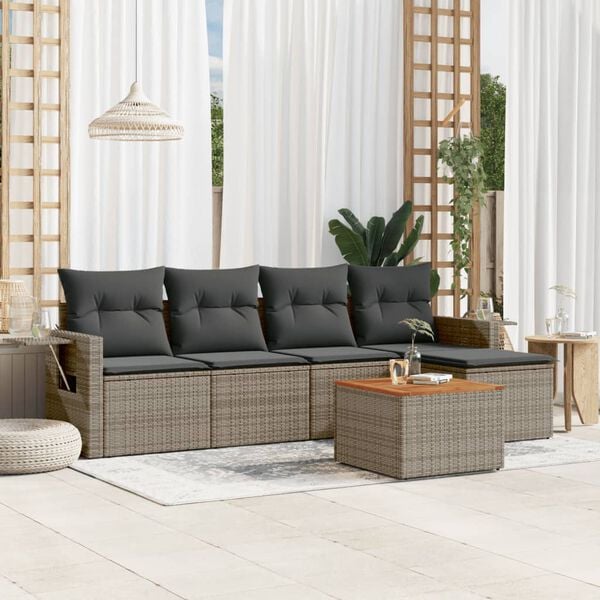 vidaXL Garden Sofa Set Grey PE Rattan 6 Piece Modular