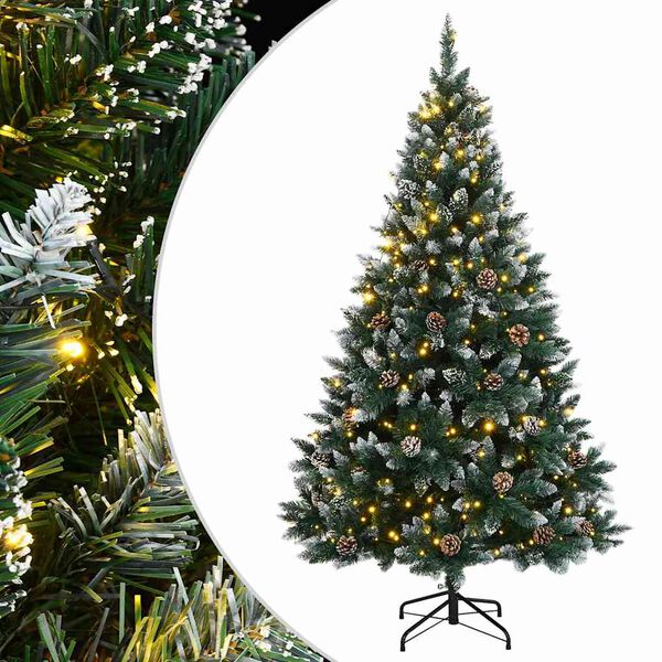 vidaXL Artificial Christmas Tree Green and white PVC, steel 47.2 in