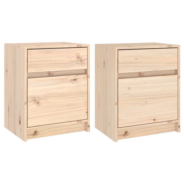 vidaXL Bedside Cabinet Set of 2 Natural Pine Solid Pine Wood Medium