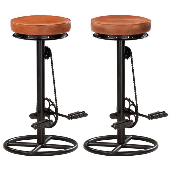 vidaXL Bar Stool Set of 2 Black and brown Goat leather and steel