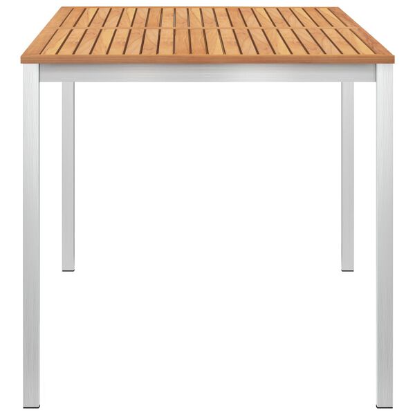 vidaXL Dining Table White, Teak Brown Solid teak wood, Stainless steel 304