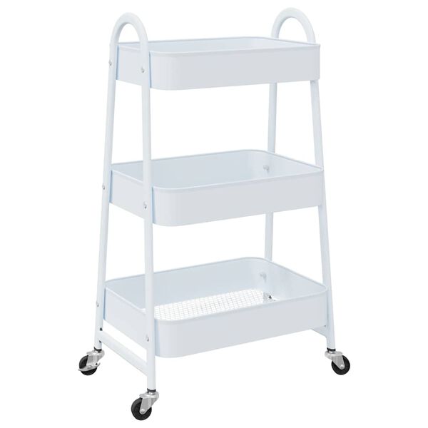 vidaXL Storage Trolley 3-Tier White 16.5x16.3x30.3" Steel