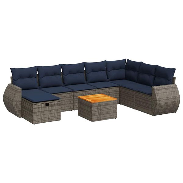 vidaXL 9 Piece Patio Sofa Set with Cushions Gray Poly Rattan