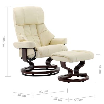 vidaXL Recliner Chair with Footstool Cream Faux Leather and Bentwood