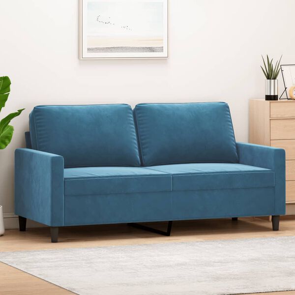 vidaXL 2-seater Sofa Blue Velvet (100% polyester), metal, textilene