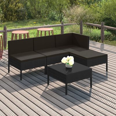 vidaXL 5 Piece Patio Lounge Set with Cushions Poly Rattan Black