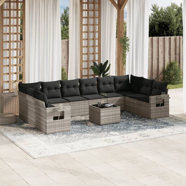 vidaXL Garden Sofa Set Light Grey PE Rattan Large Removable Covers
