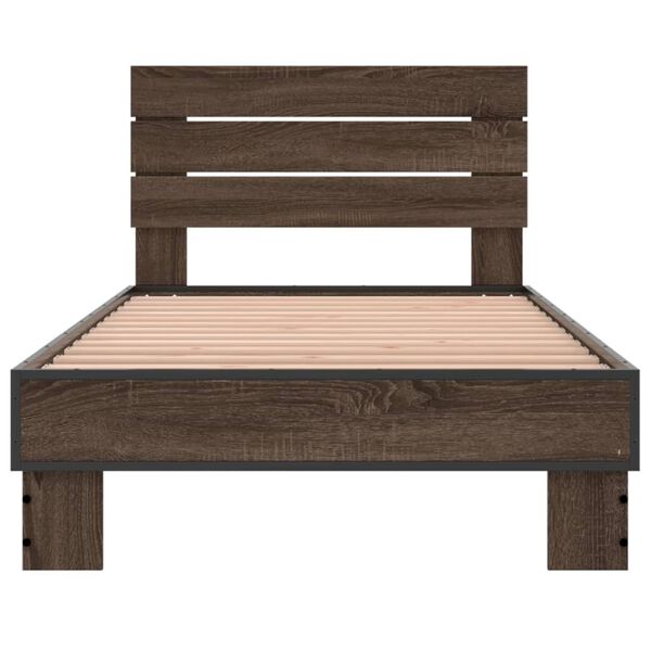 vidaXL Bed Frame Brown Oak Engineered Wood, Metal, Plywood Twin