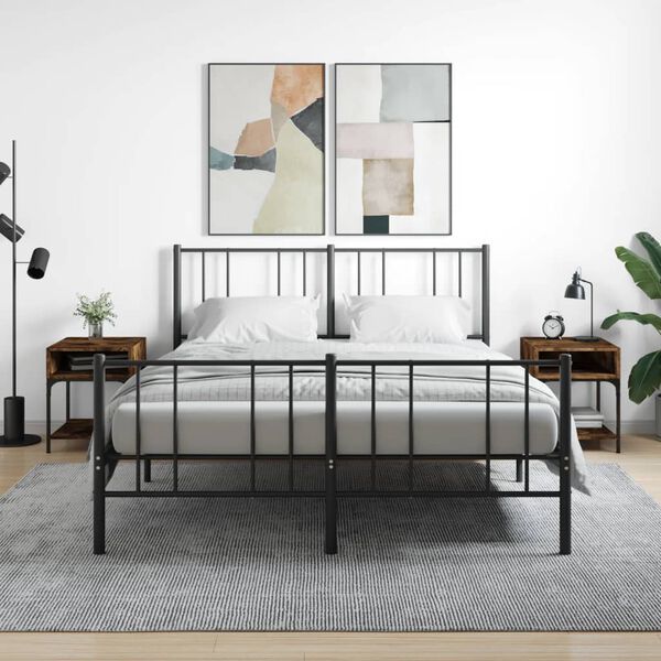 vidaXL Bedside Table Set of 2 Smoked oak Engineered wood, iron Medium