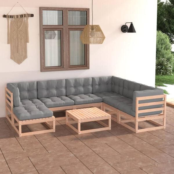 vidaXL Garden Lounge Set Natural wood, Grey Solid pinewood, Polyester