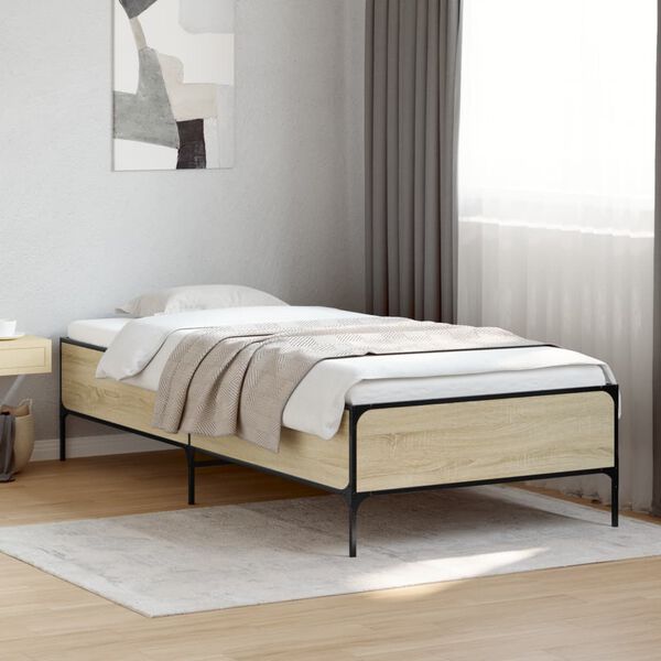 vidaXL Bed Frame Sonoma Oak Engineered Wood, Metal Small Single Durable