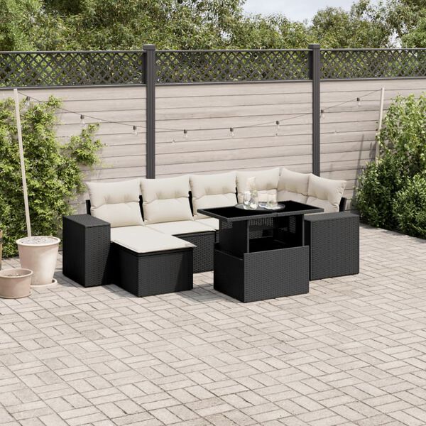 vidaXL Garden Sofa Set Black PE Rattan Large Adjustable Armrests