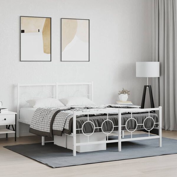 vidaXL Bed Frame White Powder-Coated Steel 55 x 79 in Bed Frame