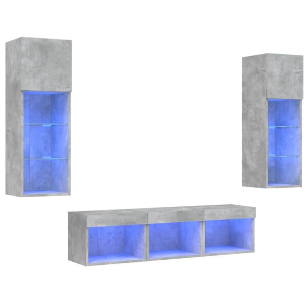 vidaXL 5 Piece TV Wall Units with LED Concrete Gray Engineered Wood