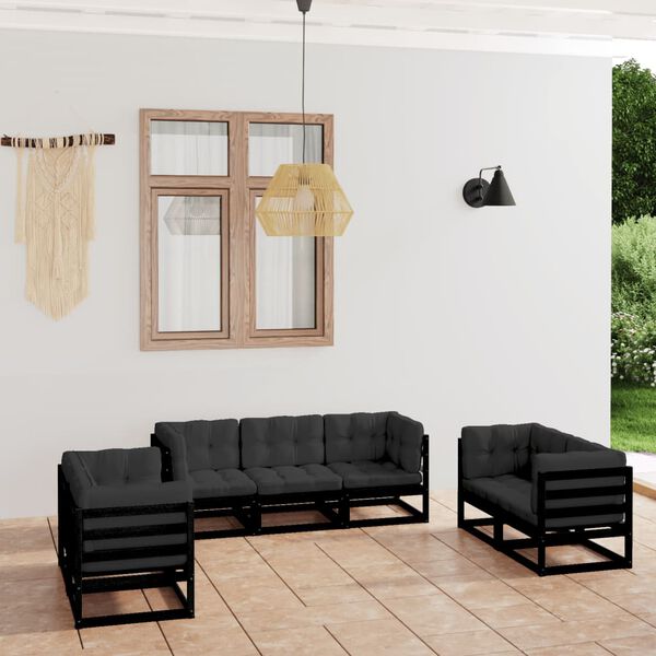 vidaXL Garden Lounge Set Black Solid pine wood, fabric (100% polyester)