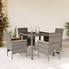 vidaXL 5 Piece Patio Dining Set with Cushions Grey Poly Rattan and Glass