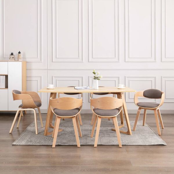 vidaXL Dining Chair Set of 6 Taupe 90% cotton, 10% polyester, bent wood