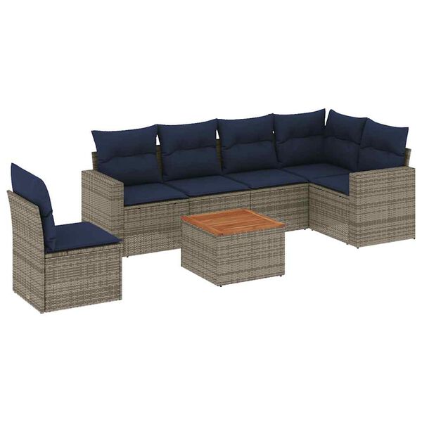vidaXL 7 Piece Patio Sofa Set with Cushions Gray Poly Rattan