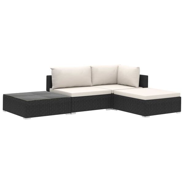 vidaXL Garden Lounge Set Black PE Rattan Medium Modular Garden Sofa