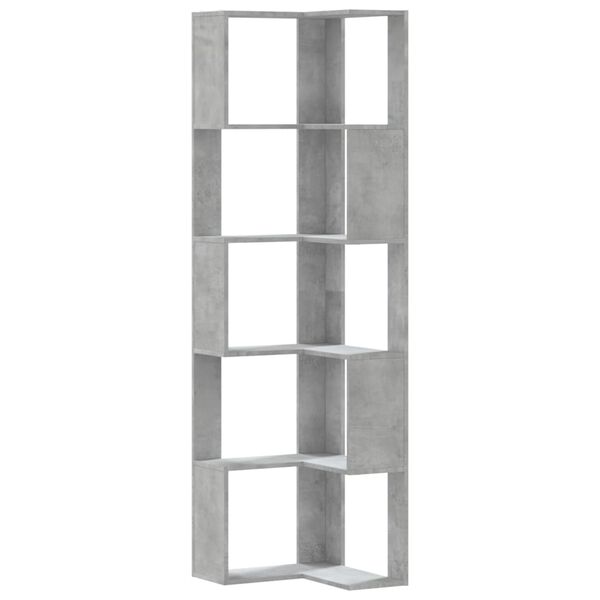 vidaXL Corner Bookcase 5-Tier Concrete Grey 19.7x19.7x70.5" Engineered Wood