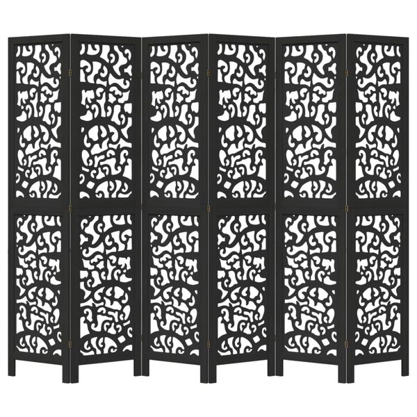 vidaXL Room Divider 6 Panels Black Solid Wood Paulownia