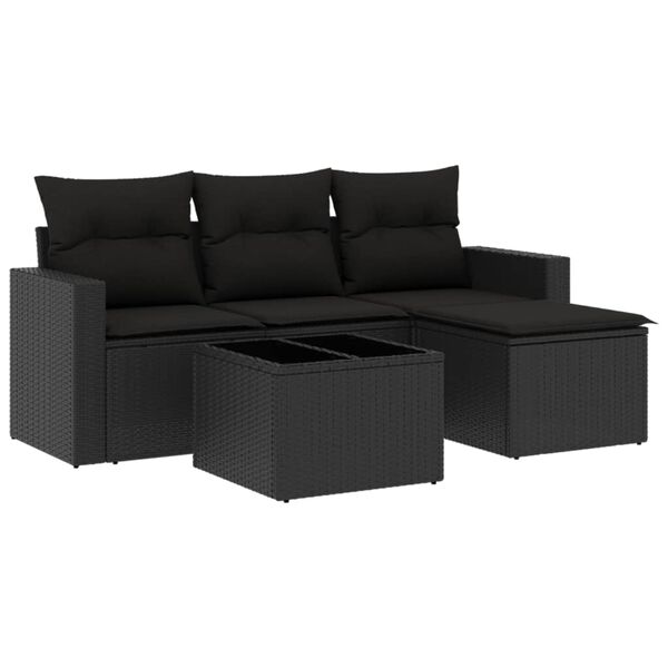 vidaXL Patio Sofa Set Black PE Rattan, Powder-coated Steel, Tempered Glass