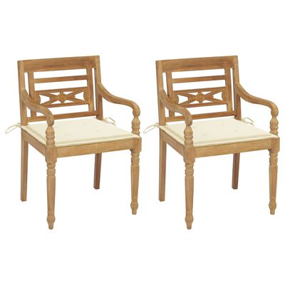 vidaXL Batavia Chairs 2 pcs with Cream Cushions Solid Teak Wood