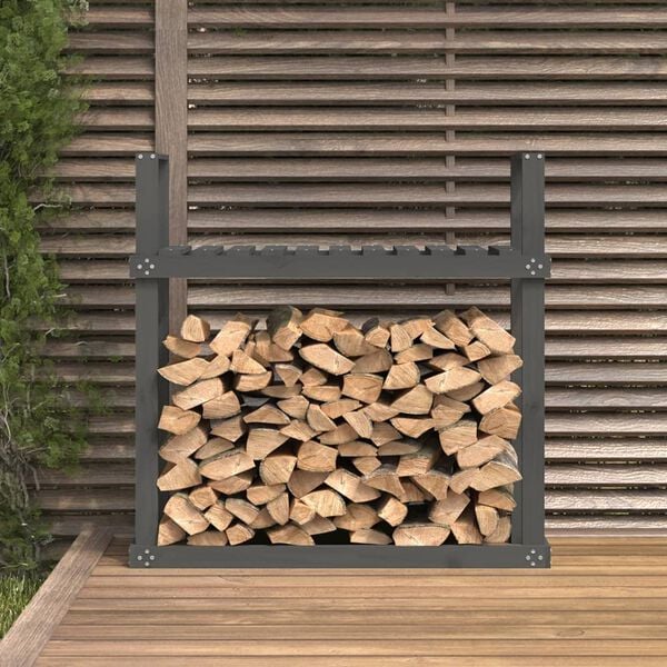 vidaXL Firewood Rack Grey 43.3x13.8x42.7" Solid Wood Pine