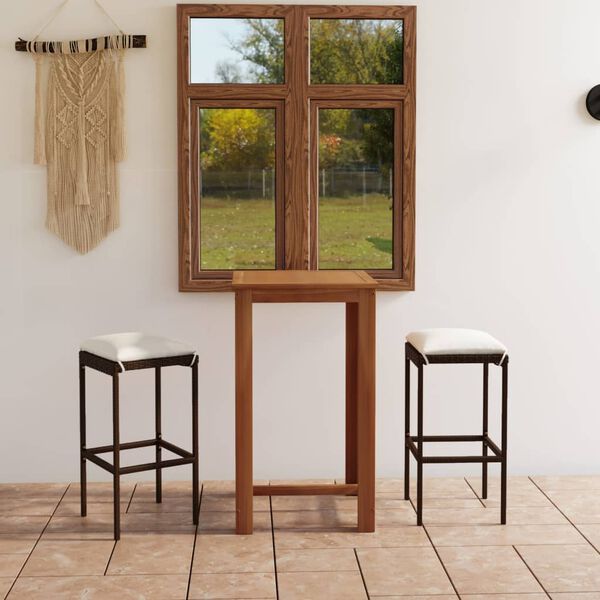 vidaXL 3 Piece Patio Bar Set with Cushions Brown